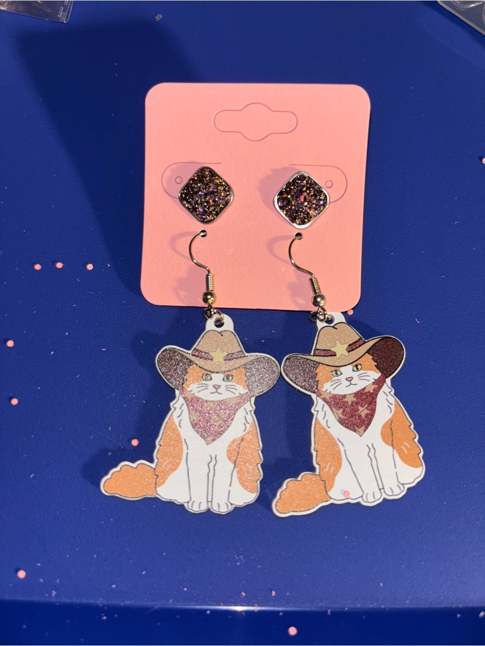 Orange Cat Cowboy Drop Earrings set